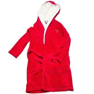 Victorias Secret Plush Robe Womens Size XS/S Red Sherpa Lined Belt Hooded